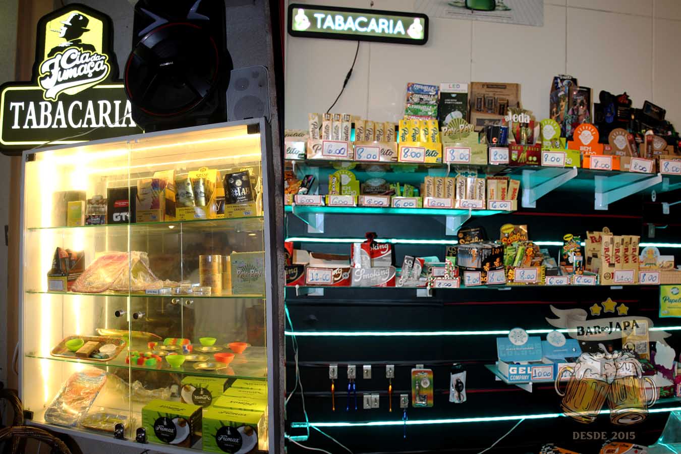 Área de tabacaria com narguilé no Bar do Japa